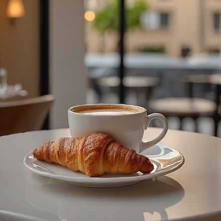 Coffee and Croissant on Table