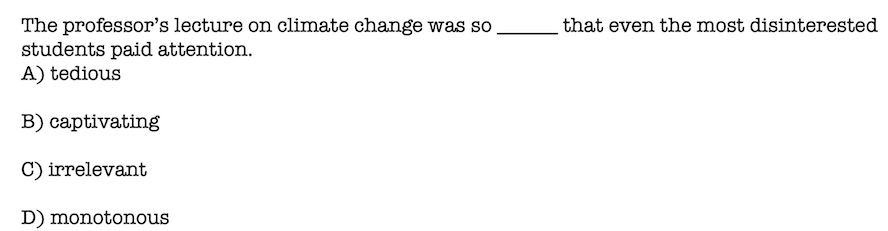 Example of a vocabulary question